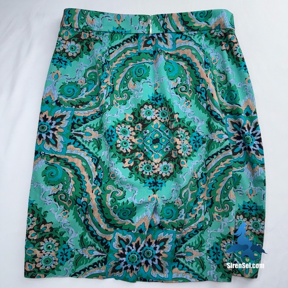 1169 J. Crew The Pencil Skirt - Size 2 - Casbah Green Medallion Print - Picture 5 of 9